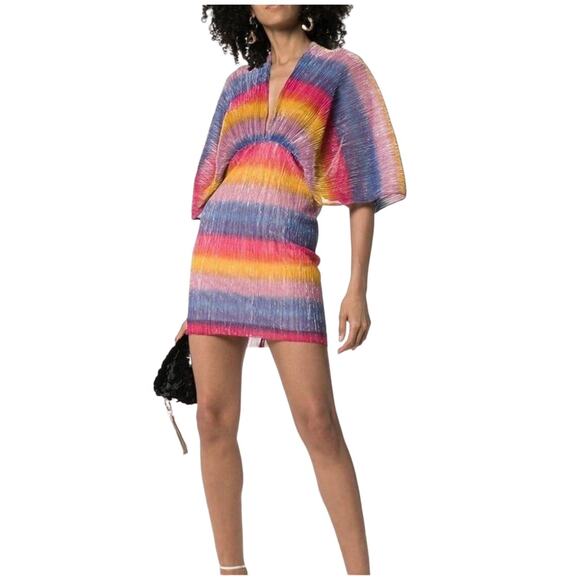 ROTATE Birger Christensen Rainbow Metallic Striped Mini Dress Size 4 - Picture 10 of 15